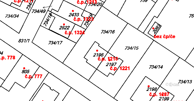 Neratovice 1210 na parcele st. 2196 v KÚ Neratovice, Katastrální mapa