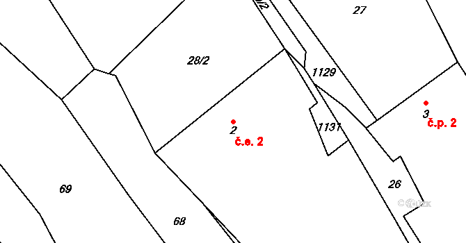 Mezí 2, Manětín na parcele st. 2 v KÚ Mezí, Katastrální mapa