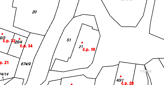 Křída 16, Stádlec na parcele st. 21 v KÚ Křída u Stádlce, Katastrální mapa