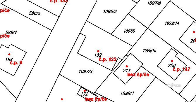 Prapořiště 122, Kdyně na parcele st. 132 v KÚ Prapořiště, Katastrální mapa