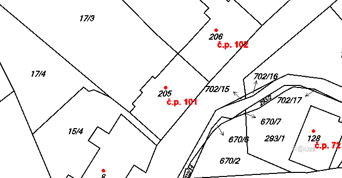 Teplice nad Metují 101 na parcele st. 205 v KÚ Teplice nad Metují, Katastrální mapa
