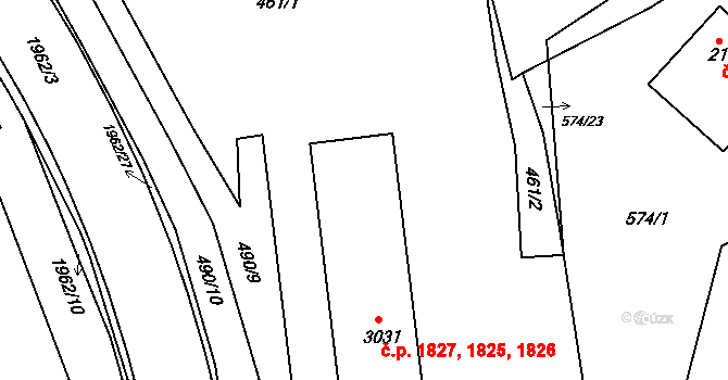 Náchod 1825,1826,1827 na parcele st. 3031 v KÚ Náchod, Katastrální mapa
