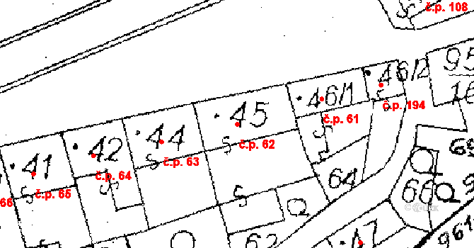 Choltice 62 na parcele st. 45 v KÚ Choltice, Katastrální mapa