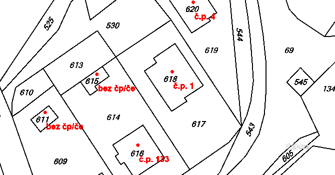 Olbramice 1 na parcele st. 618 v KÚ Olbramice, Katastrální mapa