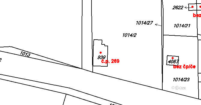 Plešivec 269, Český Krumlov na parcele st. 939 v KÚ Český Krumlov, Katastrální mapa