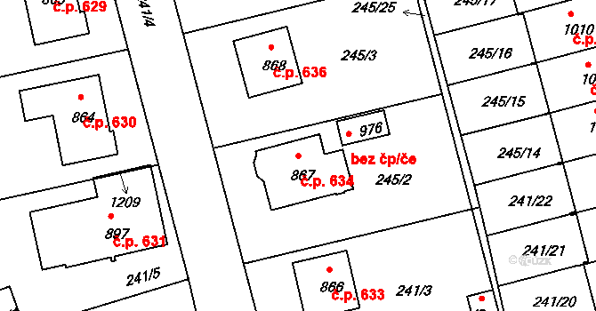 Žirovnice 634 na parcele st. 867 v KÚ Žirovnice, Katastrální mapa