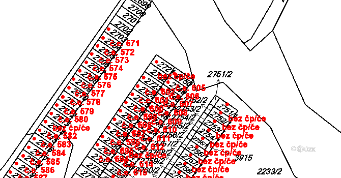 Humpolec 606 na parcele st. 2749 v KÚ Humpolec, Katastrální mapa