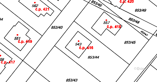 Protivanov 416 na parcele st. 543 v KÚ Protivanov, Katastrální mapa
