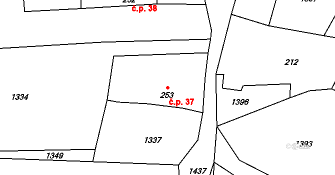 Habří 37, Řehlovice na parcele st. 253 v KÚ Řehlovice, Katastrální mapa