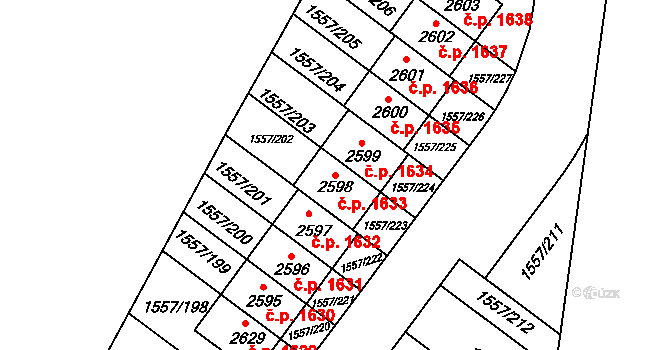 Rosice 1633 na parcele st. 2598 v KÚ Rosice u Brna, Katastrální mapa