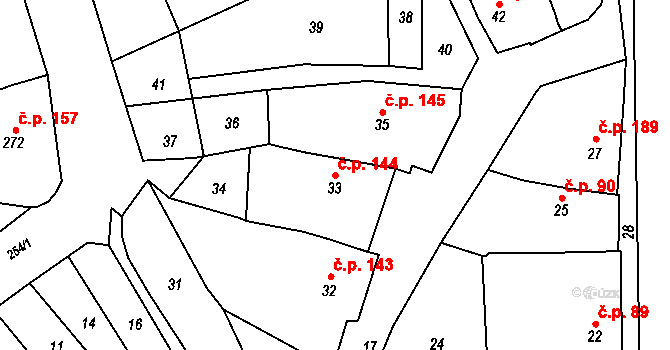 Borkovany 144 na parcele st. 33 v KÚ Borkovany, Katastrální mapa