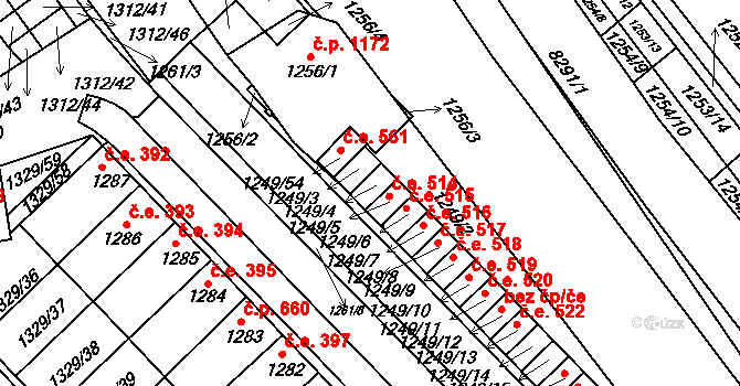 Hustopeče 513 na parcele st. 1249/4 v KÚ Hustopeče u Brna, Katastrální mapa