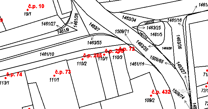 Kvasice 295 na parcele st. 110/1 v KÚ Kvasice, Katastrální mapa