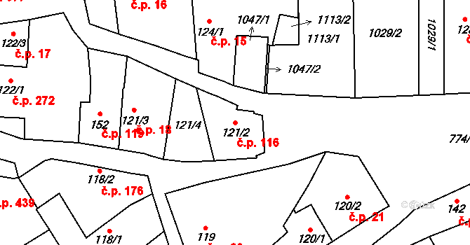 Chotěšov 116 na parcele st. 121/2 v KÚ Chotěšov, Katastrální mapa