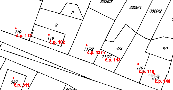 Višňové 137 na parcele st. 117/2 v KÚ Višňové, Katastrální mapa