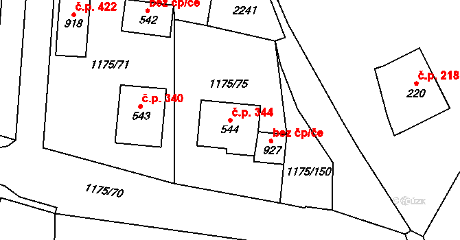 Vranov nad Dyjí 344 na parcele st. 544 v KÚ Vranov nad Dyjí, Katastrální mapa