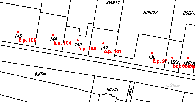 Milenov 101 na parcele st. 137 v KÚ Milenov, Katastrální mapa