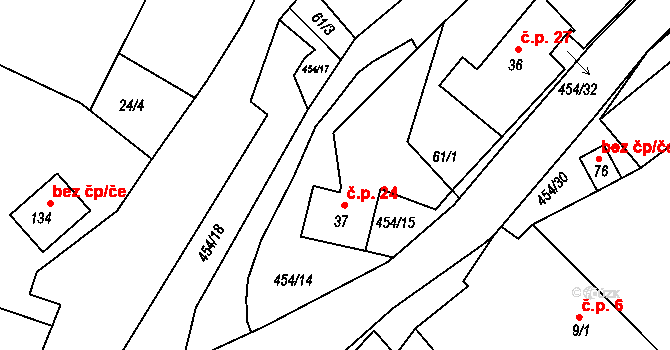 Čekanov 24, Úžice na parcele st. 37 v KÚ Čekanov, Katastrální mapa