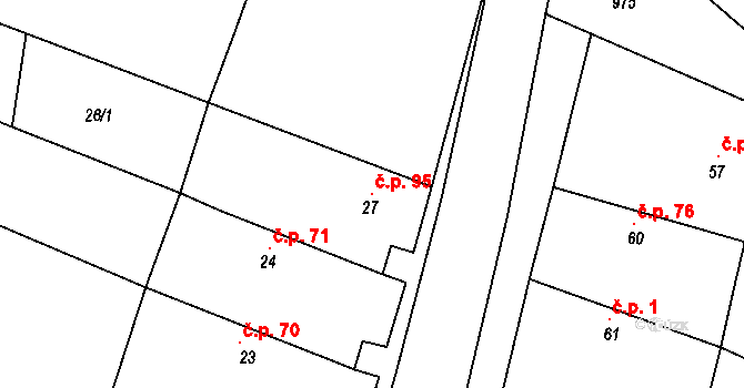 Popice 95, Znojmo na parcele st. 27 v KÚ Popice u Znojma, Katastrální mapa