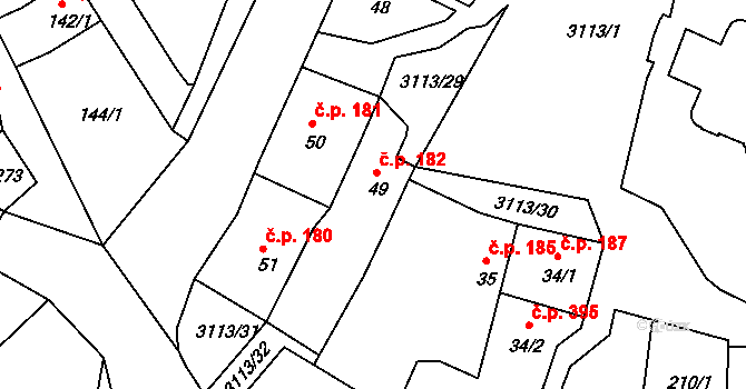Bečov nad Teplou 182 na parcele st. 49 v KÚ Bečov nad Teplou, Katastrální mapa
