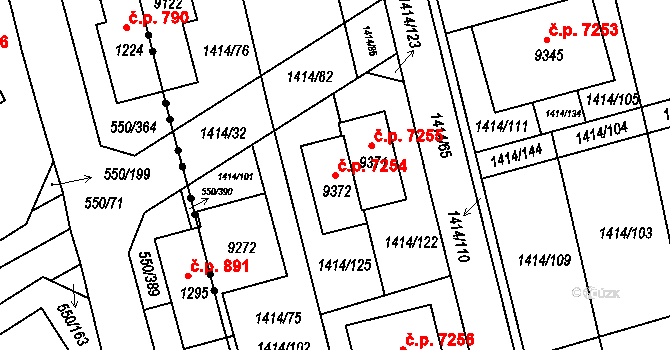Zlín 7254 na parcele st. 9372 v KÚ Zlín, Katastrální mapa