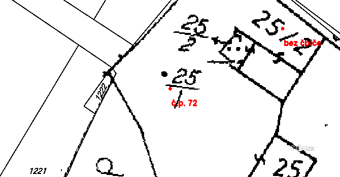 Seletice 72 na parcele st. 25/1 v KÚ Seletice, Katastrální mapa