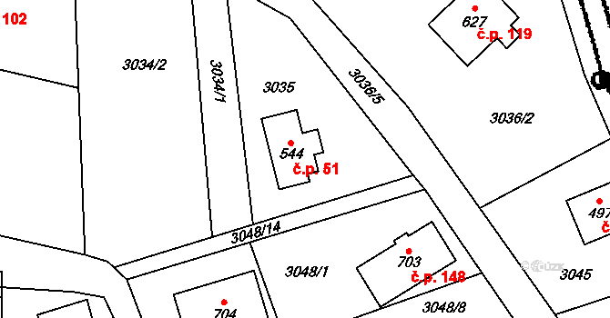 Koberovy 51 na parcele st. 544 v KÚ Koberovy, Katastrální mapa