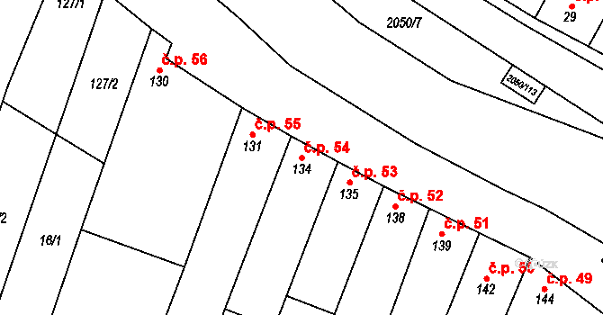 Blatnička 54 na parcele st. 134 v KÚ Blatnička, Katastrální mapa