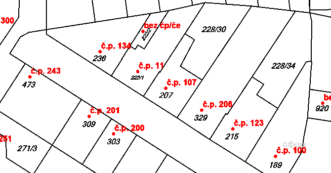 Humny 107, Pchery na parcele st. 207 v KÚ Pchery, Katastrální mapa