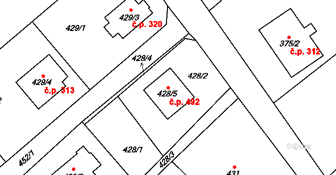 Krmelín 492 na parcele st. 428/5 v KÚ Krmelín, Katastrální mapa