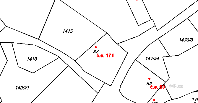 Jiřín 171, Bystřice na parcele st. 87 v KÚ Ouběnice u Votic, Katastrální mapa