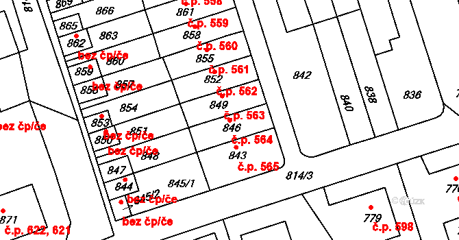 Buštěhrad 564 na parcele st. 846 v KÚ Buštěhrad, Katastrální mapa