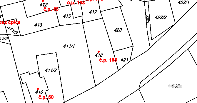 Staré Sedlo 165 na parcele st. 418 v KÚ Staré Sedlo u Sokolova, Katastrální mapa