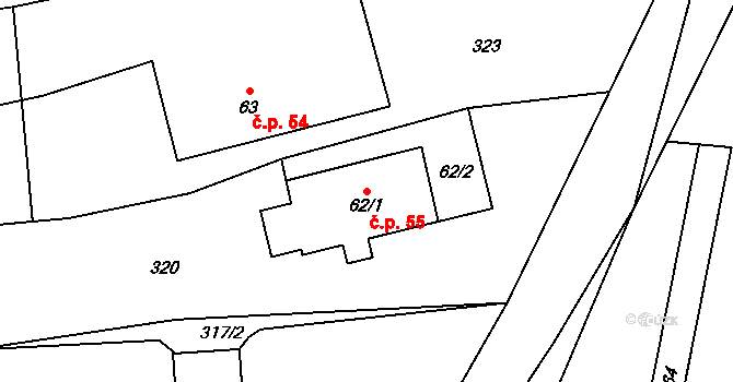 Kolnovice 55, Mikulovice na parcele st. 62/1 v KÚ Kolnovice, Katastrální mapa