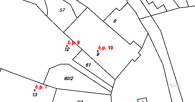 Vicmanov 10, Mukařov na parcele st. 9 v KÚ Vicmanov, Katastrální mapa