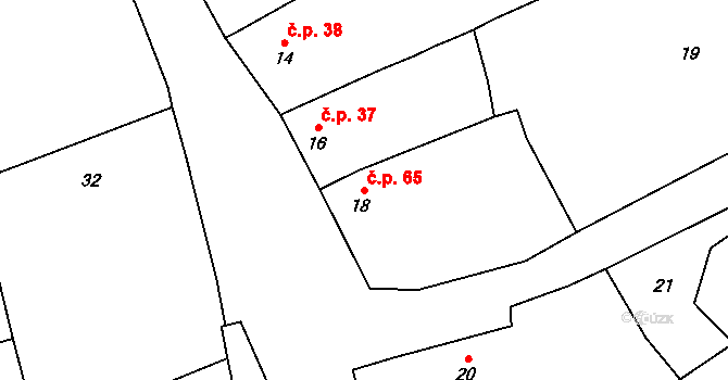 Čechovice 65, Velký Týnec na parcele st. 18 v KÚ Čechovice, Katastrální mapa