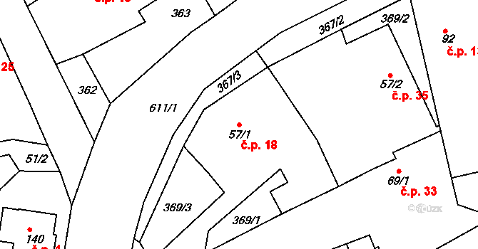 Čejkovice 18, Podhradí na parcele st. 57/1 v KÚ Čejkovice u Jičína, Katastrální mapa