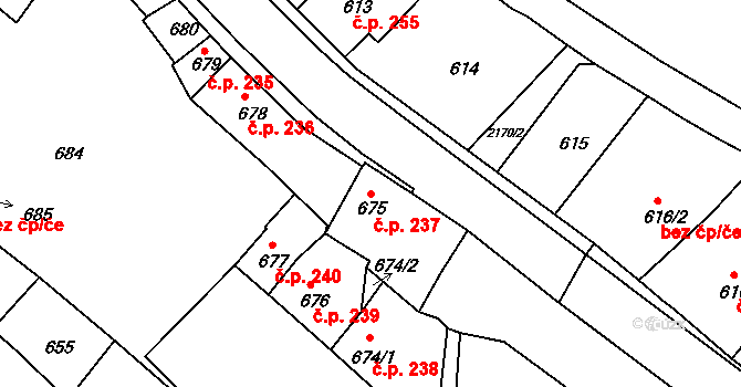 Březnice 237 na parcele st. 675 v KÚ Březnice, Katastrální mapa