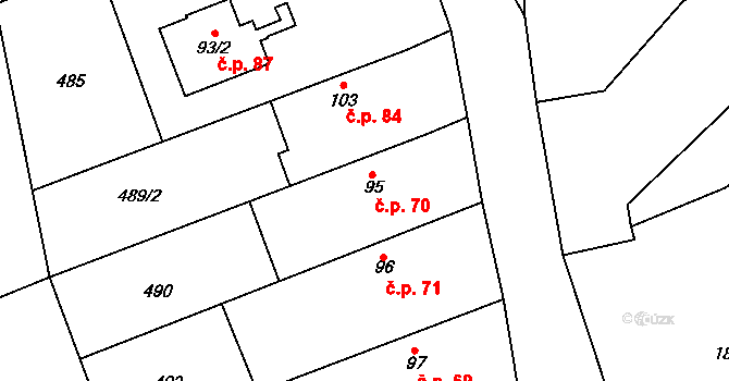 Chotělice 70, Smidary na parcele st. 95 v KÚ Chotělice, Katastrální mapa
