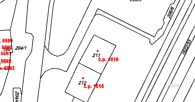 Kadaň 1516 na parcele st. 211 v KÚ Kadaň, Katastrální mapa