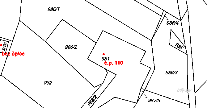 Radiměř 110 na parcele st. 981 v KÚ Radiměř, Katastrální mapa