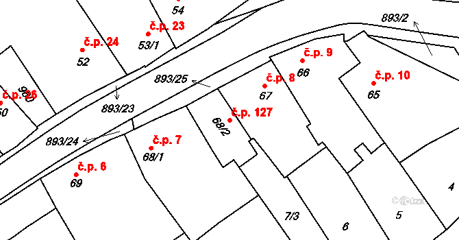 Hořepník 127 na parcele st. 68/2 v KÚ Hořepník, Katastrální mapa