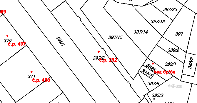 Pelhřimov 292 na parcele st. 397/2 v KÚ Pelhřimov, Katastrální mapa