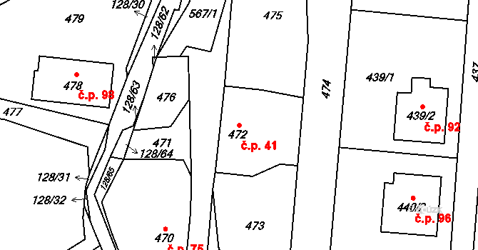 Chlebovice 41, Frýdek-Místek na parcele st. 472 v KÚ Chlebovice, Katastrální mapa