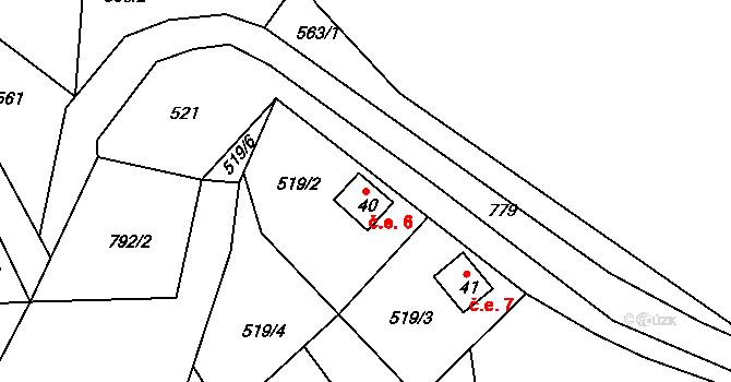 Kozlov 6, Bochov na parcele st. 40 v KÚ Pěčkovice, Katastrální mapa