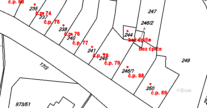 Dalovice 79 na parcele st. 245 v KÚ Dalovice u Mladé Boleslavi, Katastrální mapa