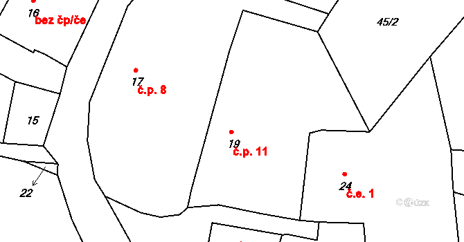 Tetětice 11, Bezděkov na parcele st. 19 v KÚ Tetětice u Bezděkova, Katastrální mapa