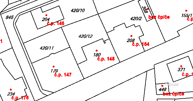 Luby 148, Klatovy na parcele st. 180 v KÚ Luby, Katastrální mapa