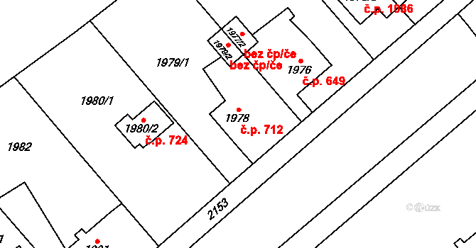 Uhříněves 712, Praha na parcele st. 1978 v KÚ Uhříněves, Katastrální mapa