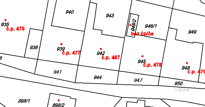 Suchdol nad Lužnicí 487 na parcele st. 942 v KÚ Suchdol nad Lužnicí, Katastrální mapa